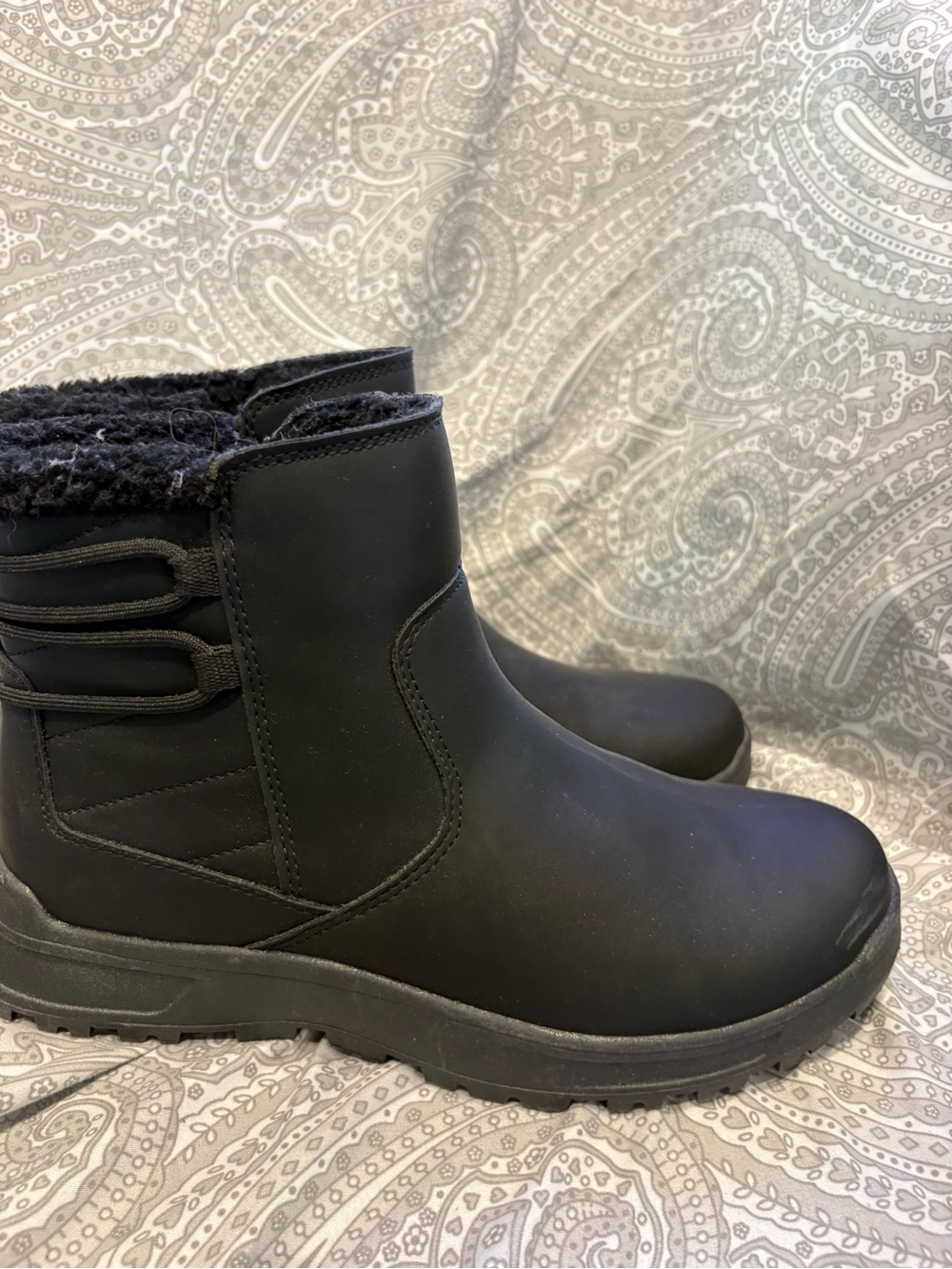 Skechers Black Faux-Fur Cuffed Winter Ankle Boots